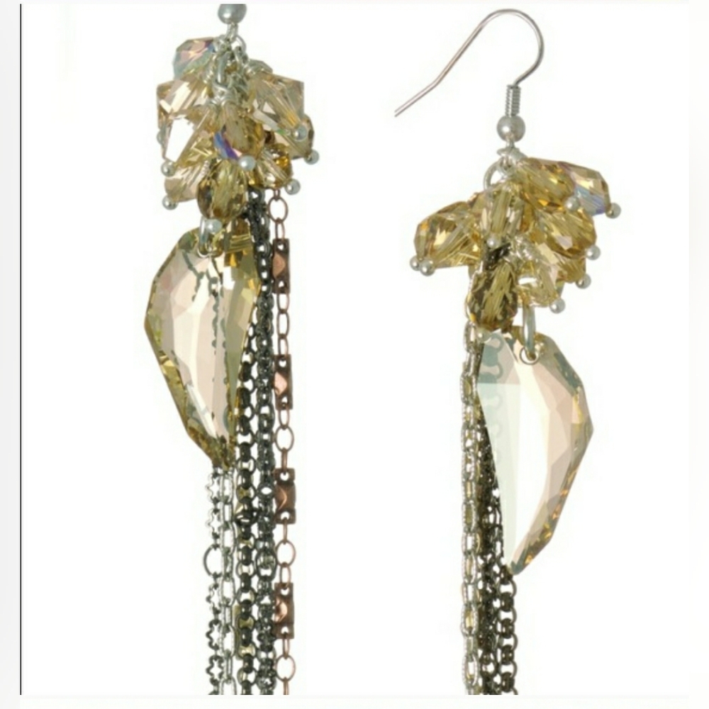 Senhoa x Coco Rocha Gold Swarovski Couture Crystal Earrings NEW